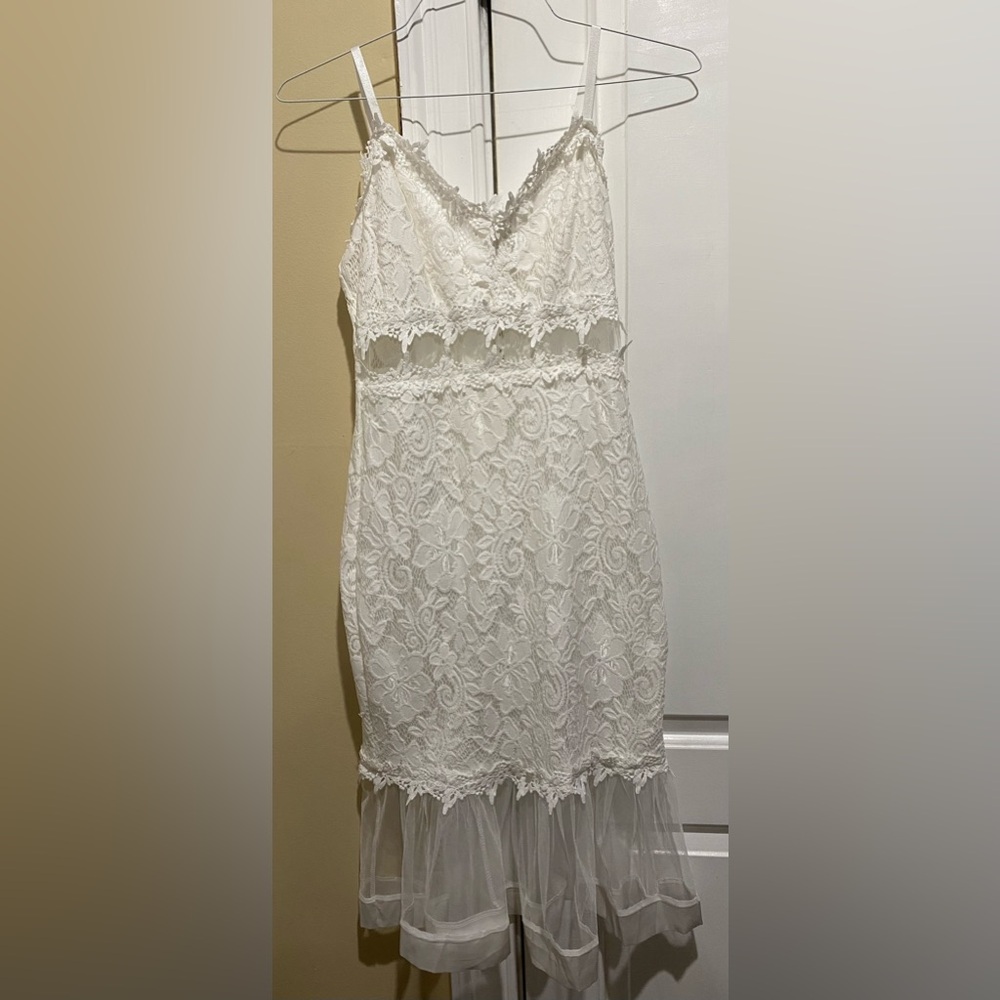 SALIMDY white dress floral mesh pencil midi Medium - Picture 2 of 8